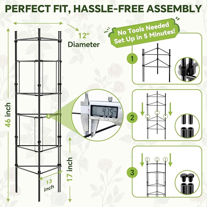 46 Inch Heavy Duty Metal Tomato Cage for Garden - 3 Pack Metal Steel Tomato Cages, Panel-Assembled Garden Trellis, Flexible Shapes Plant Support Set, Rustproof Stackable Trellis for Climbing Plants