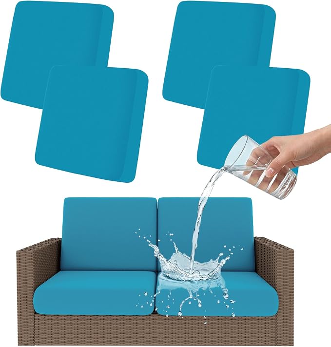 Smiry Waterproof Patio Cushion Covers, Stretch Outdoor Couch Slipcovers Replacement Washable Furniture Protector Sofa Chair Seat Cover for Dogs and Pets (4 Pcs, Teal)