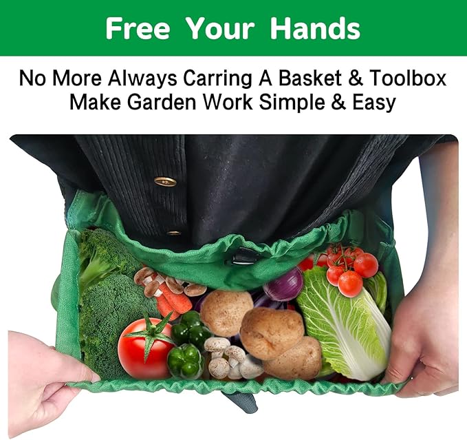 Boczif Gardening Apron with Pockets, Garden Harvest Apron, Perfect for Weeding, Vegetables, Fruits, Berry Picking, Gathering Eggs Herb, Garden Tool Organizer Waist Belt for Gardeners Women Men