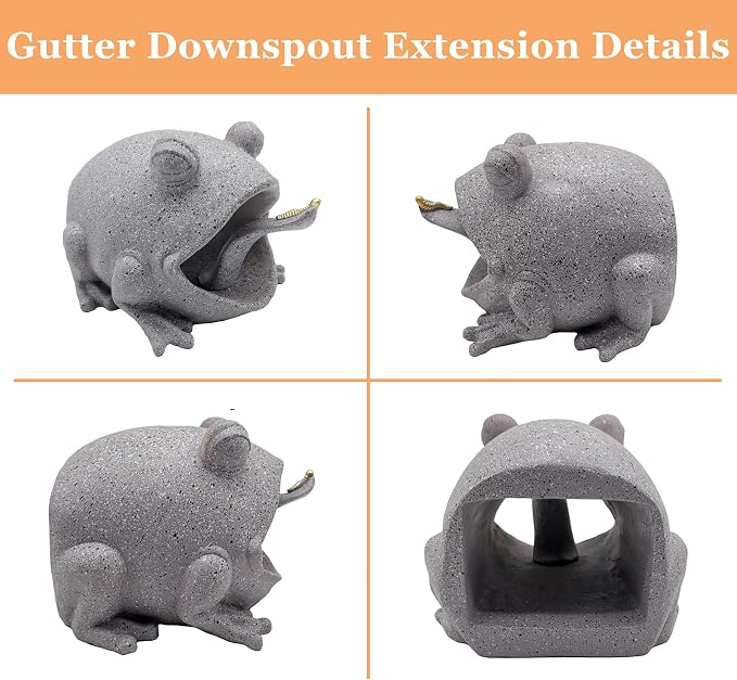 Teaeeno Frog Gutter Downspout Extension Decorations, 3''x4'' Downspout Extender Diverter Splash Block Sculpture Outdoor Decor, Animal Resin Statue Ornaments, for Garden, Lawn, Yard