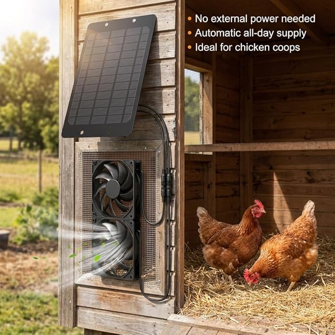 Solar Powered Fan for Outside, IP65 Waterproof Auto On/Off Solar Exhaust Fan Kit wtih 10 Ft Cable for Chicken Coop, Shed, Greenhouse, Pet House Ventilation Accessories