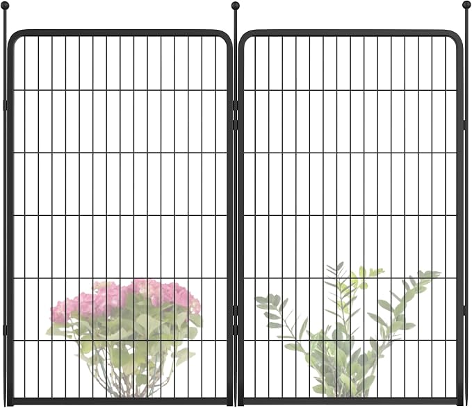 FXW Garden Fence Outdoor for the Yard – 45in(H) x 4.5ft(L) Heavy Duty Metal Animal Barrier for Dog, No Dig Decorative Dog Fence, 2 Panels, Black