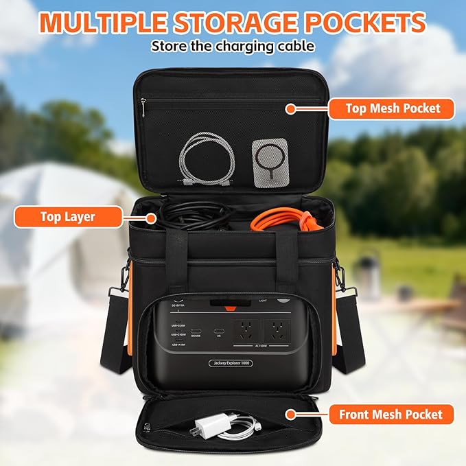 Skureay Portable Carrying Case Compatible with Jackery Explorer 1000/1000 v2/880/1500 pro, Flip-top Design, Double-Layer Soft Power Station Storage Bag for Accessories/Charging Cable/Solar Generator