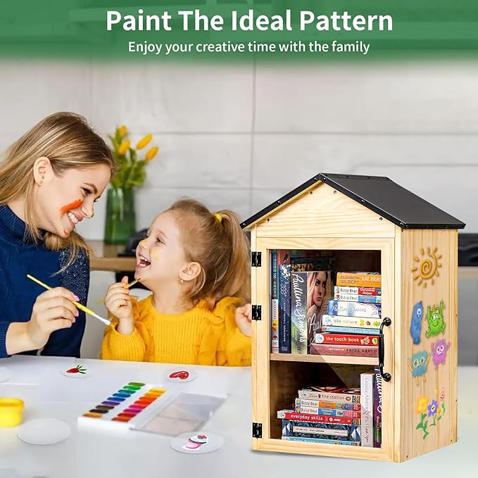 Little Library Box Outdoor, 2-Tier Waterproof Book Exchange Cabinet – Solid Wood with Adjustable Shelves, Rust-Resistant Hardware for Community, Schools and Neighborhoods to Promote Reading & Sharing