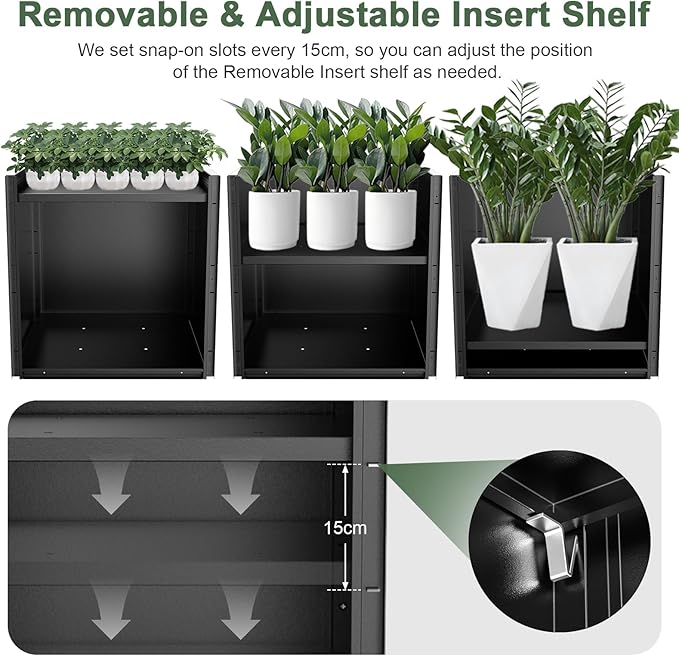 Nessxa Tall Metal Planter Box for Outdoor Plants 26" L x 26" W x 26", Heavy Duty Steel Large Square Planter Box with Removable Insert Shelf, Modern Décor for Tall Plants, Trees, Flowers (Black)