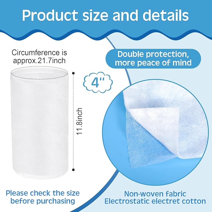 Tudomro 6 Pack Carbon Prefilter for 4 Inch Carbon Filter Replacement, Non Woven Fabrics Material and Electrostatic Fibers for Odor Control in Grow Tents Indoor Gardening Hydroponics Ventilate, White