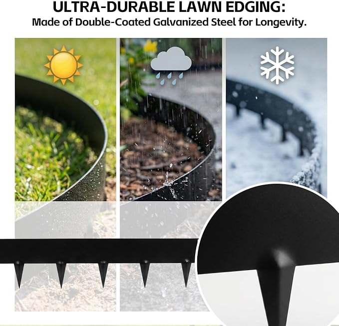 20FT Black Landscape Edging Galvanized Steel (6-Pack) 40" x 8" Flower Bed for Garden Borders with Gloves &Tools, Thickness 1.8mm Metal Edging for Garden Design, Yard, Tree Rings, Pathway