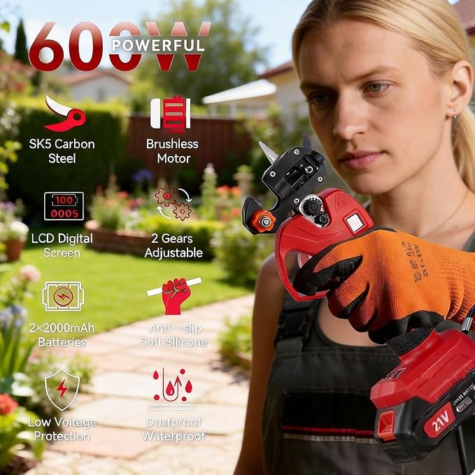 Electric Pruning Shears Cordless 2-in-1 Grafting Tool Kit, 3 Replaceable Cut Blades (Ω/U/V), 2×2000mAh Batteries, LCD Display Power Grafting Tool for Tree Branch Garden (grafting & shear)