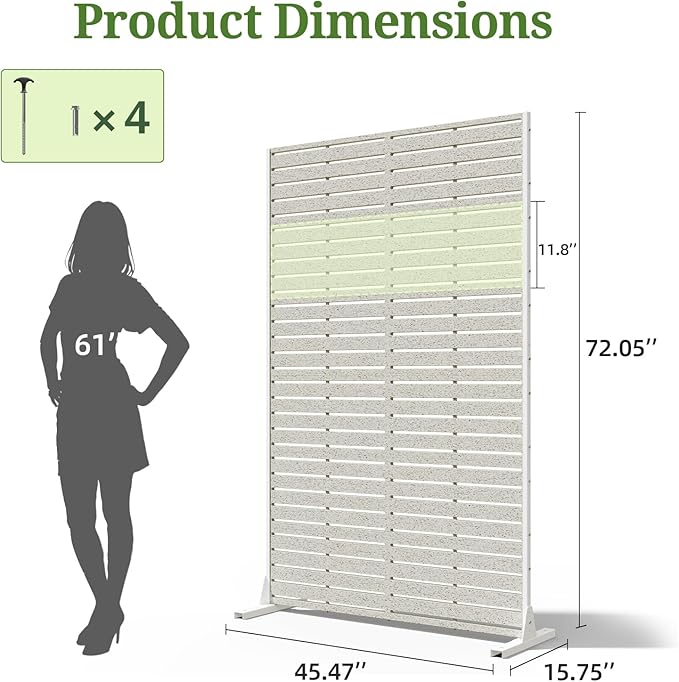Privacy Screen Outdoor 72" Hx47 W Freestanding Privacy Panel with Stand, HDPE Decorative Privacy Fence with Sandblasting Louver Pattern, Patio Divider Screen, Privacy Screens for Outside
