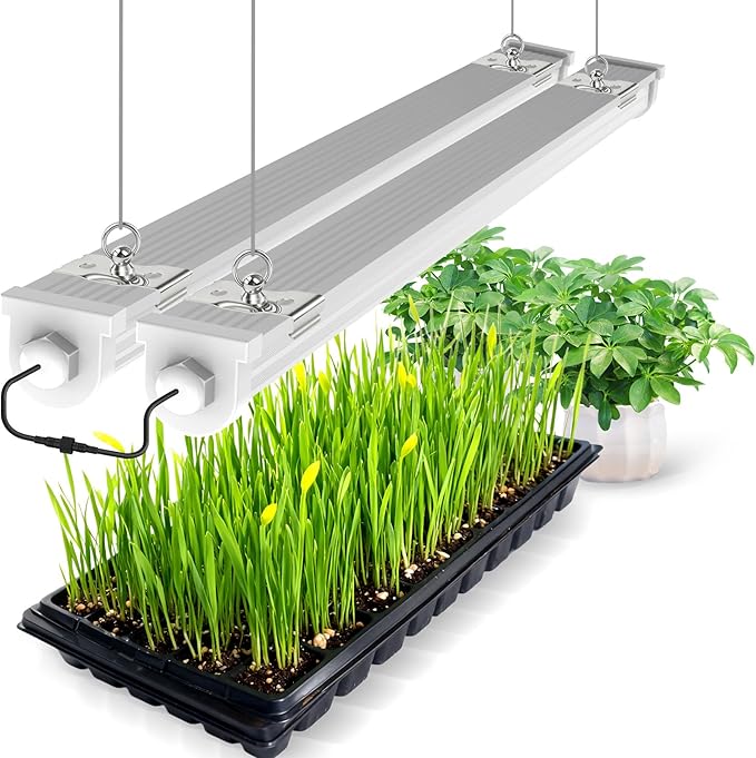 JESLED Waterproof Grow Lights for Indoor Plants, 2FT Sunlight Full Spectrum 5000K LED for Seed Starting, Seedling & Vegetables, 48W(2 X 24W,300W Equiv), Linkable Grow Light Strip with Switch, 2P