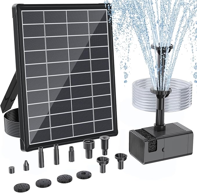 Antfraer Solar Fountain Pump 7W, Solar Water fountain for Bird Bath with Dry-Run Protection, Double-Layer Nozzles & 5Ft PVC Tubing for Bird Bath Small Pond Waterfall DIY Features