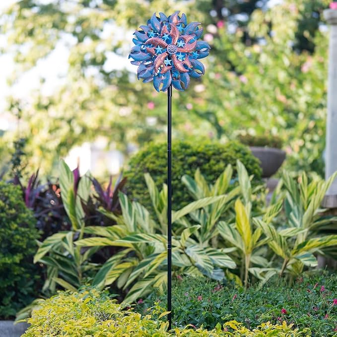 Wind Spinner Outdoor,Blue Copper Kinetic Metal Wind Spinner for Yard,Rustproof＆Waterproof Wind Sculpture,Metal Pinwheels for Yard Lawn Yard Art Outdoor Decor 13 * 66.2 inches