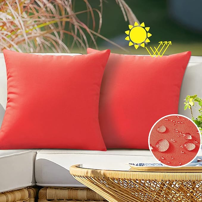VAKADO Outdoor Christmas Waterproof Throw Pillow Covers 20X20 Set of 2 Decorative Red Patio Furniture Cushion Cases Outside Decor for Couch Garden Bench Porch