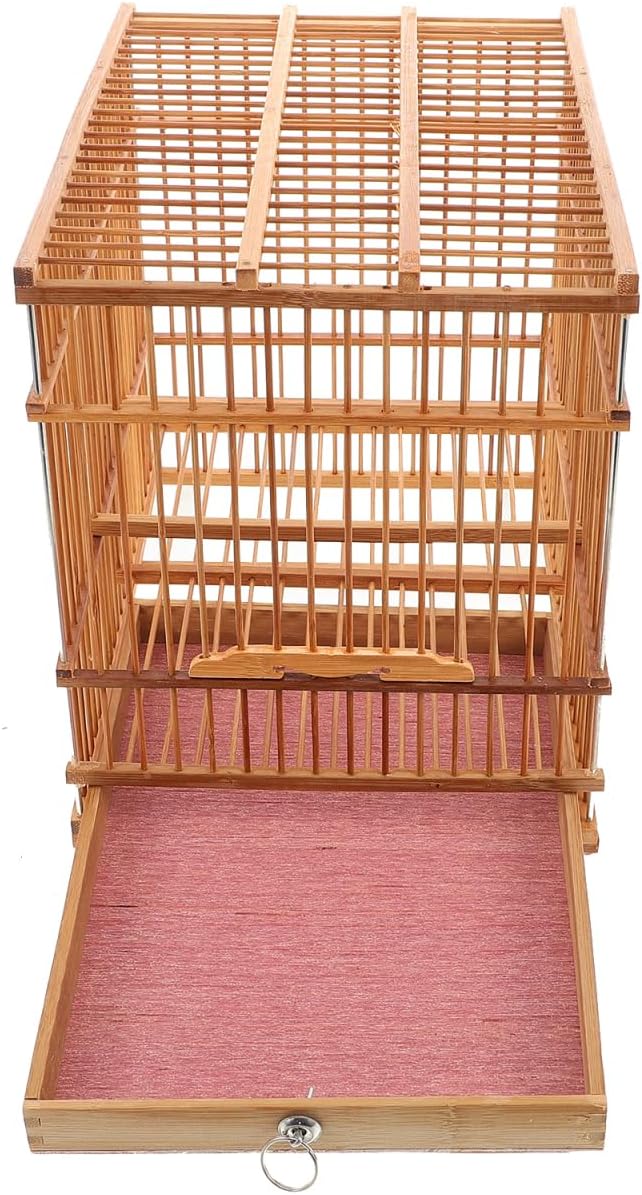 Totority Bamboo Woven Small Bird Cage - Portable Lightweight Travel Carrier for Finch, Canary & Parakeet - Handmade Vintage-Style Pet House for Outdoor & Indoor Use - Light Brown,11. 6" X 9. 4" X 7.