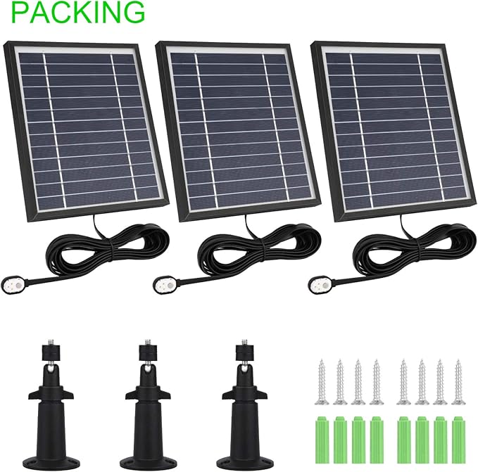 3 Pack Solar Panel Charger Compatible with Arlo Pro 5S 2K/Pro 4/3/Ultra 2/Ultra/Go 2,with 11.5ft Waterproof Magnetic Charging Cable,360° Adjustable Mount(NOT for Arlo Essential)-Black