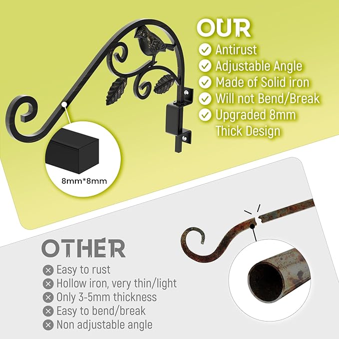 2 Pack Plant Hangers Outdoor 15.15 inch Swivel Plant Wall Hanger Sturdy Wrought Iron Plant Hangers Indoor Wall Mount, Hanging Plant Bracket for Bird Feeders, Planters, Lanterns, Wind Chime