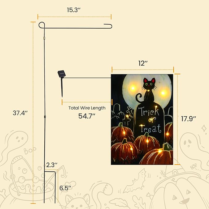 Solar Lighted Christmas Black Cat & Pumpkin Garden Flag Stake, Double-Sided Outdoor Yard Decor, LED Flag for Patio Lawn Thanksgiving Party Winter Holiday Decorations & Gifts