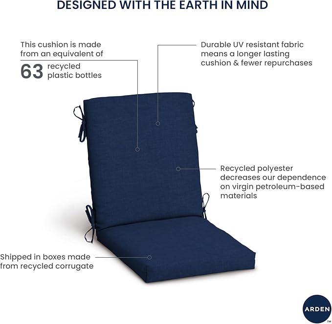 Arden Outdoor Patio Dining Chair Cushion, 20x44, Rain-Proof Seat Pad, Fade-Resistant Outdoor Cushion Teal Cobalt Stripe