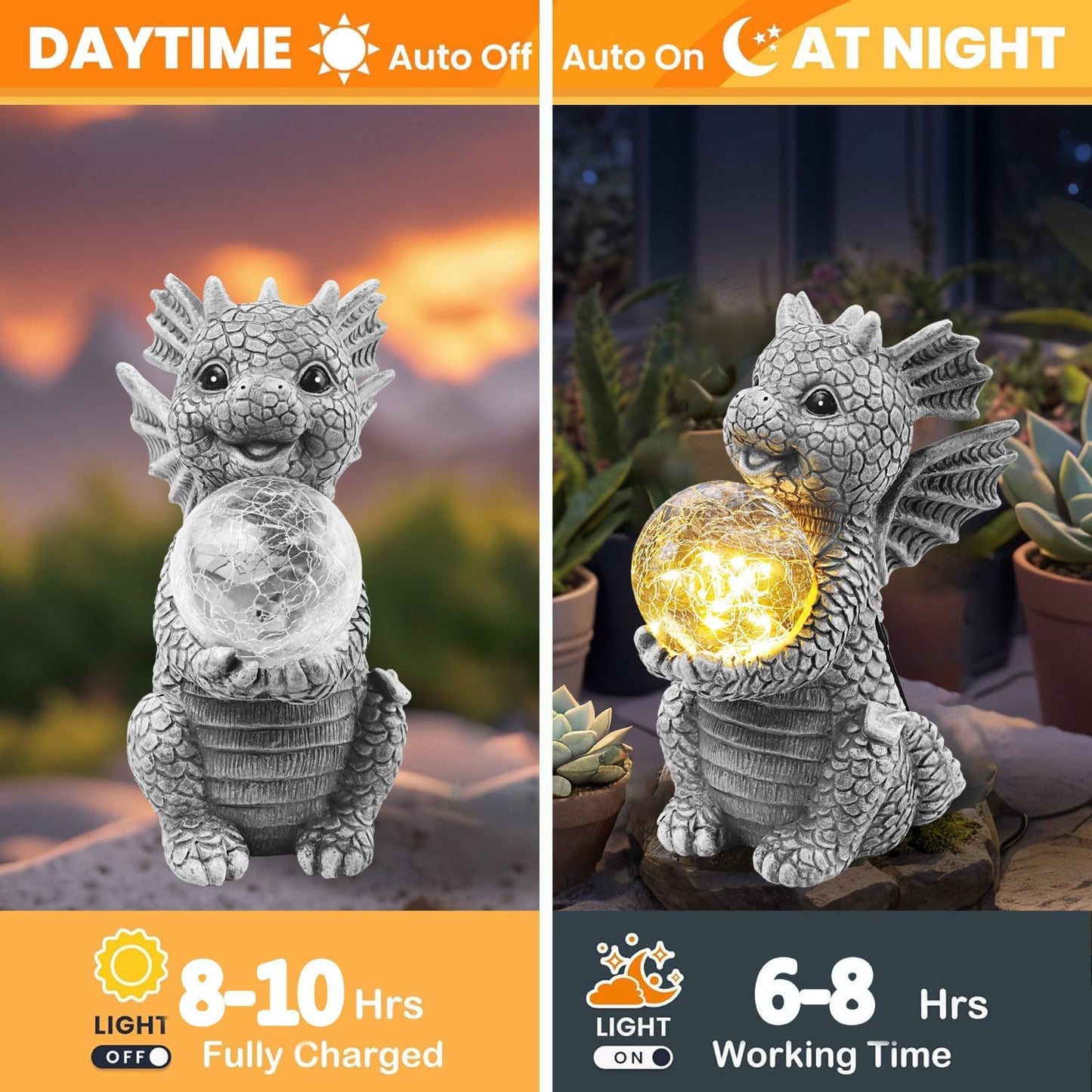 Solar Garden Outdoor Statues 7.2" Resin Dragon Statues Holding Magic Ball with Solar Lights,Lawn Decor for Patio, Balcony, Yard Ornament,Unique Gifts for Mom Grandma Housewarming