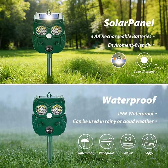 2026 New Owl Shaped Solar Animal Repellent with Motion Sensor Triper Repellent System-Ultrasonic, Flashing LED, Sound- Safe Outdoor Pet Control for Garden, Yard, Lawn, Patio, Home Perimeter