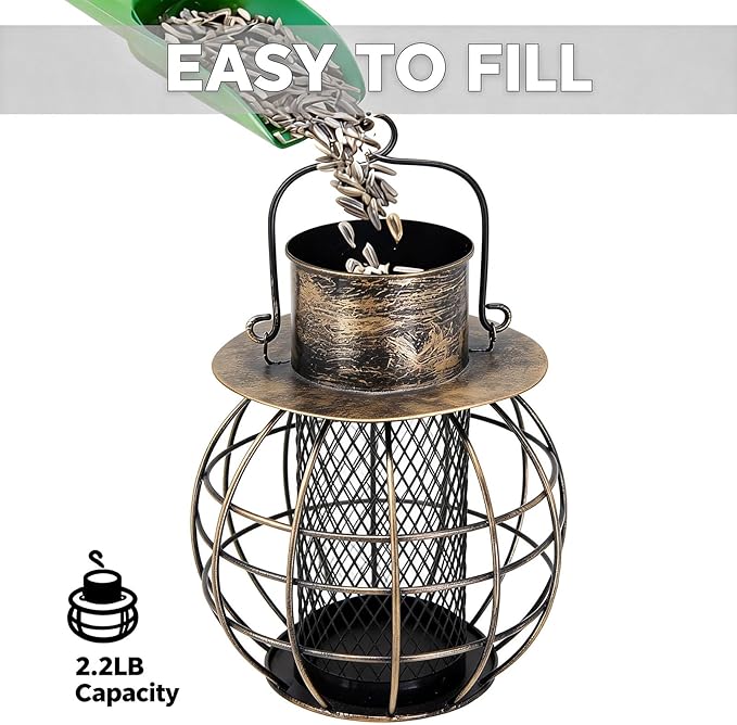 Heavy Duty Metal Bird Feeder for Outside, Retro Lantern Shape,Squirrel Proof Bird Feeder for Wild Birds,Solar Lantern for for Garden Decor,Unique Gifts for Mom, Grandma (Bronze)