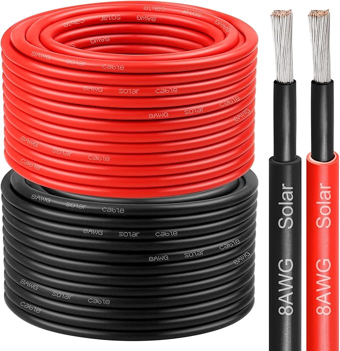 8 AWG Solar Cable 150FT Red + 150FT Black Tinned Copper Wire, 8 Gauge Solar Panel Wire for RV, Automotive, Trailer, Marine, Outdoors