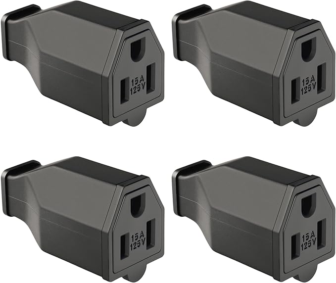 NEMA 5-15P Electrical Replacement Plugs End, Extension Cord Ends 125V 15A 2Pole 3Wire Female Plug，Ground Neutral Generator Plugs, 3 Prong Power Replacement Plug, 4-Pack