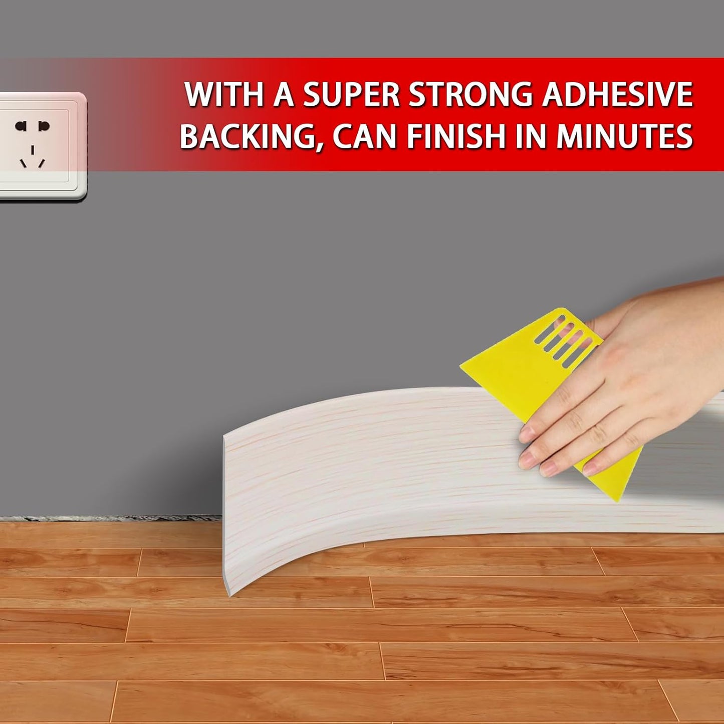 Vinyl Wall Base Baseboard Molding Trim 4" Flexible Self Adhesive Rubber Wall Base Moulding Trim Peel and Stick Design, 4 Inch x 40 Feet, Beige Wood Grain