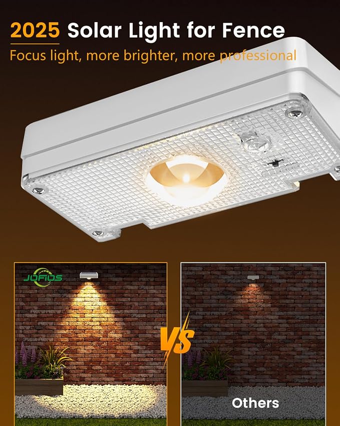 JOFIOS Solar Fence Lights Outdoor, 8 Pack, 50LM Ultra Bright, 3 Color Temperatures & RGB, IP65 Waterproof, Dusk-to-Dawn Solar Powered Fence Lights for Patio, Railing (White)