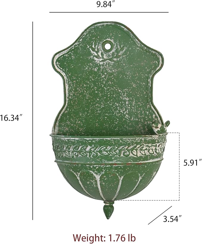 Vintage Rustic Wall Planter Distressed Decor Iron Hanging Plant Basket Shabby Metal Wall Mounted Flower Holder Pot Stand for Indoor Outdoor Home Balcony Patio Farmhouse Garden Decorative Green