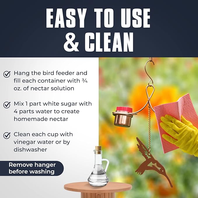 Monarch Abode Hanging Hummingbird Feeders for Outdoors – Pure Copper Handcrafted Double Hanging Hummingbird Feeder with Metal Ornament, Decorative Humming Bird Feeders for Outdoors Garden Patio Deck