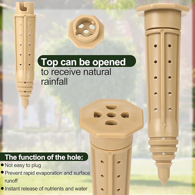 Briwooody 6 Pack 8 Inch Garden Watering Stake Large UV Protected ABS Plastic Deep Root Irrigation Spike Brown Drip System Parts Tubes for Trees Shrubs Bushes Flowers Fruits Vegetables Potted Plants