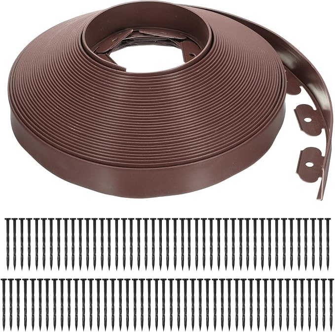 uxcell Landscape Edging, 1Pcs 100FT x 2" - Garden Edging Kit with 93 Stakes, Landscape Edging Border for Garden Lawn Flower Bed Yard Grass (Brown)