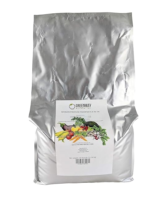Greenway Biotech, Inc. Monopotassium Phosphate Fertilizer 0-52-34-100% Water Soluble Hydroponics for Root Strength - Increase Yield and Blooming - High Purity Plant Nutrient Formula - 2 X 25 Pounds
