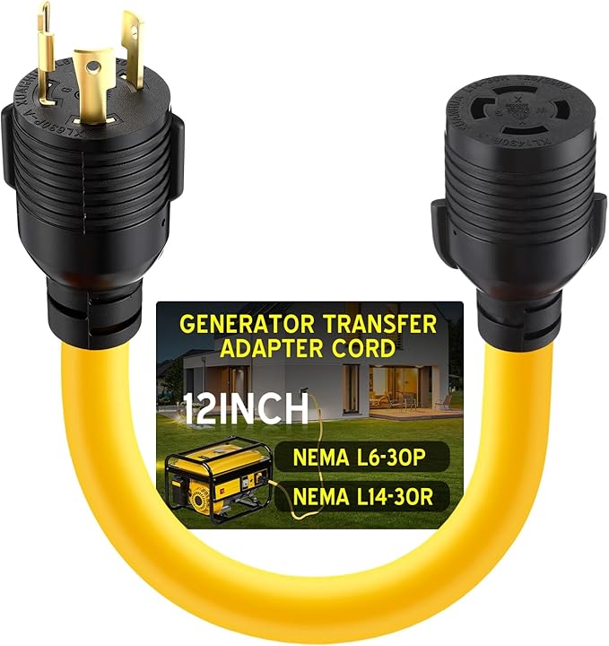 Tellegloww NEMA L6-30P to L14-30R 30 Amp Generator Adapter Cord, Generator Transfer Switch, House Inlet Box Adapter, STW 10 AWG/3C, 1ft, ETL Listed