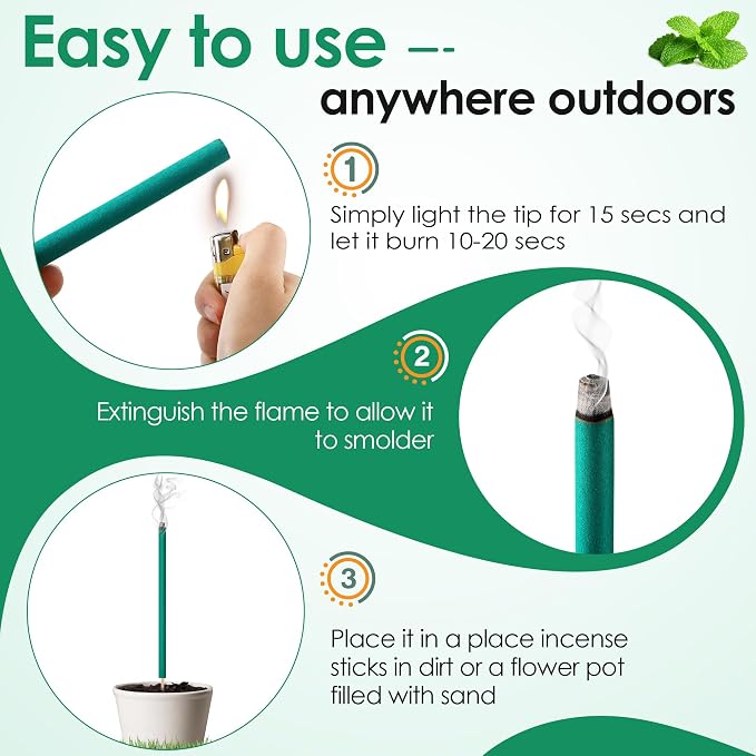 Qualirey 36 Pcs Citronella Incense Sticks, Green Citronella Sticks for Outside Made from Natural Plants, Reaches Up to 12 Feet for Patio Backyard Travel Camping Picnics Swimming Outdoor Activities