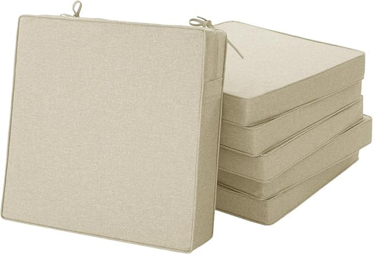 Outdoor Chair Cushions, Water-Resistant & Fade-Resistant, Patio Furniture Square Seat Replacement Chair Pads with Ties Zipper, Removable Cover, Non-Slip Bottom, Set of 6, 24 x 24 Inch, Beige