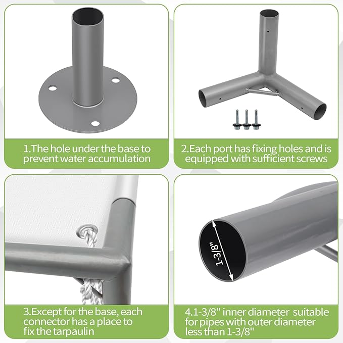 6 Leg Carport Kits, Square Flat Top Canopy Fitting Kit with 1-3/8" ID, Galvanized Steel Carport Connectors, shed Frame kit DIY Project