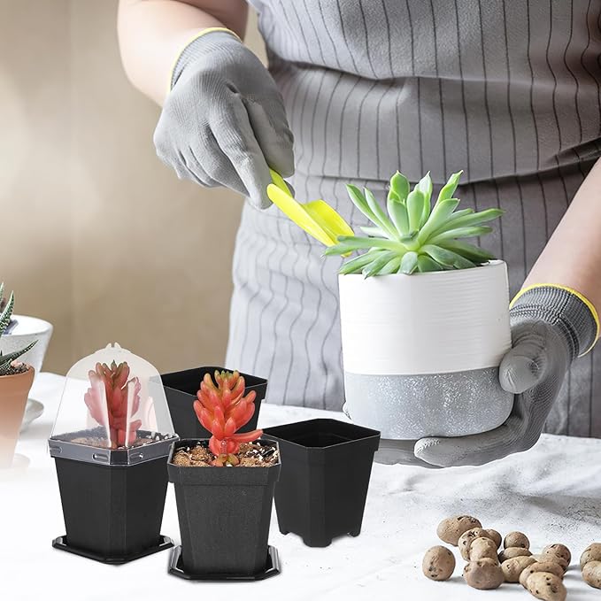 LIOOBO Black Plant Nursery Pots: 5Pcs Seeding Starter Pots, 3 Square Nursery Pot with Humidity Dome, Plastic Plant Container for Garden Vegetable Flower Germination