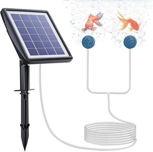PChero Solar Pond Aerator, 2W & 2200mAh Solar Aquarium Air Pump with 2 Air Stone, 2 Modes Bubbler for Aquarium, Fish Tank, Outdoor Small Pond, Hydroponics