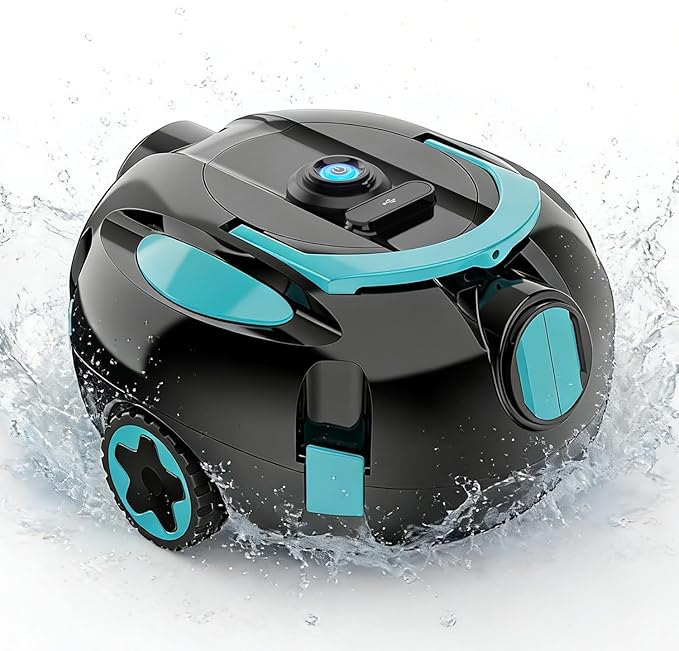 Robotic Pool Cleaner, Powerful Robotic Cleaner with Dual Suction Inlets, Cordless Automatic Pool Cleaner for In-Ground & Above Ground Pools, 130-Min Runtime, Lightweight Design with Auto Park Feature