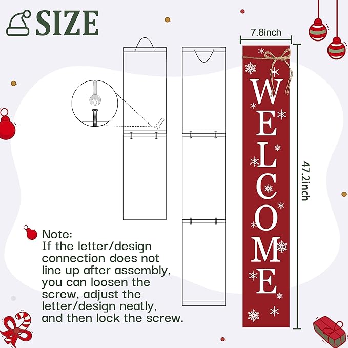 Christmas Porch Sign Welcome Sign For Front Porch Snowflake Red Home Decor Indoor Outdoor Wintern Wooden Vertical Sign For Patio Front Door Porch Wall Yard Outdoor