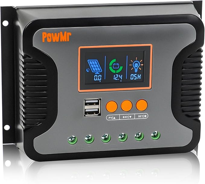PowMr 60A Solar Charge Controller 12V/24V/36V/48V Auto Regulator with Parameter Adjustable LCD Display and Dual USB for Lithium Battery, AGM, Gel, Sealed and Flooded Battery Charge