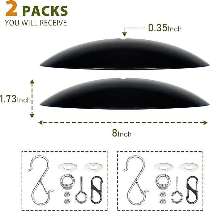 8" Mini Bird Feeder Rain Guard, Hummingbird Feeder Shade Dome Cover, for Small Feeders, Works with Ant Guards (Black), 2 Pack