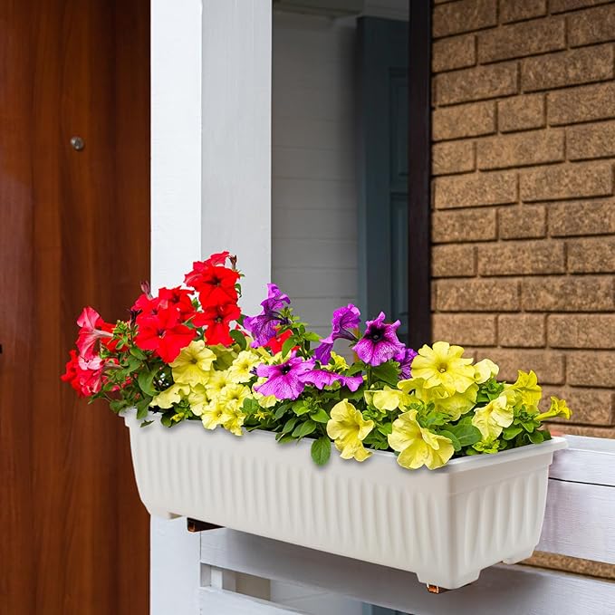 FillTouch 6 Packs 23 Inch Window Flower Box Extra Large Window Sill Herb Garden Long Rectangle Planter Plastic Boxes Outdoor with Drainage Trays Boxes for Balcony Windowsill Patio Garden