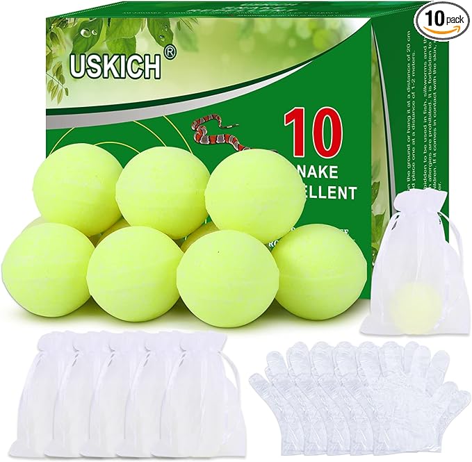 USKICH 10 Pack Snake Away Repellent, Snake Repellent Balls for repelling Outdoors Indoor Snakes Rats and Other Pests, for Yard Lawn Garden Camping Fishing, Natural Plant Formula Pest Insect Control…