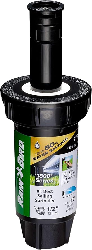 Rain Bird 1802QDSPRS Pressure Regulating (PRS) Professional Dual Spray Pop-Up Sprinkler, 90° Quarter Circle Pattern, 8' - 15' Spray Distance, 2" Pop-up Height