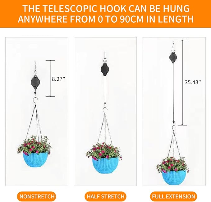 6PCS Retractable Plant Hanger, Upgraded Pulley Easy Raise & Lower, for Hanging Plants, Flower Pots, Bird Feeders (Black-6PCS)