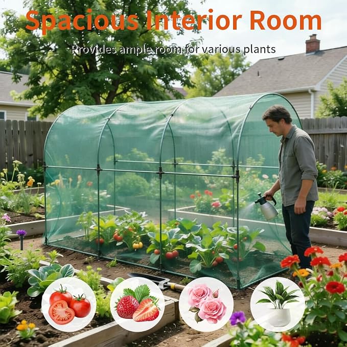 Crop Cages for Garden Plant, Plant Protection Tent with Zippered Door, Raised Bed Cover, Garden Bed Cover with Frame, Wind-Resistant Plant Cages for Outdoor Plants Vegetable Flower 130''*43''*71''