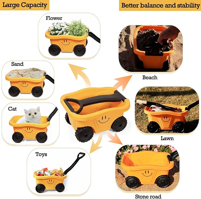 Toddlers Rake & Shovel Set with Wheelbarrow, Kids Yard Tools for Digging, Gardening, Beach, Sandbox, Lawn, Camping, Summer Outdoor Garden Toys Gifts for Children Age 2-5 Years Old